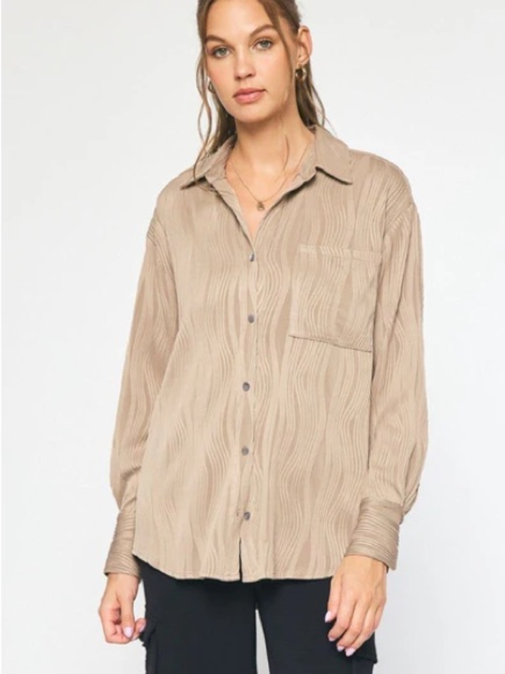 Entro New With Tags Textured Taupe Button-Up Shirt Size 1X